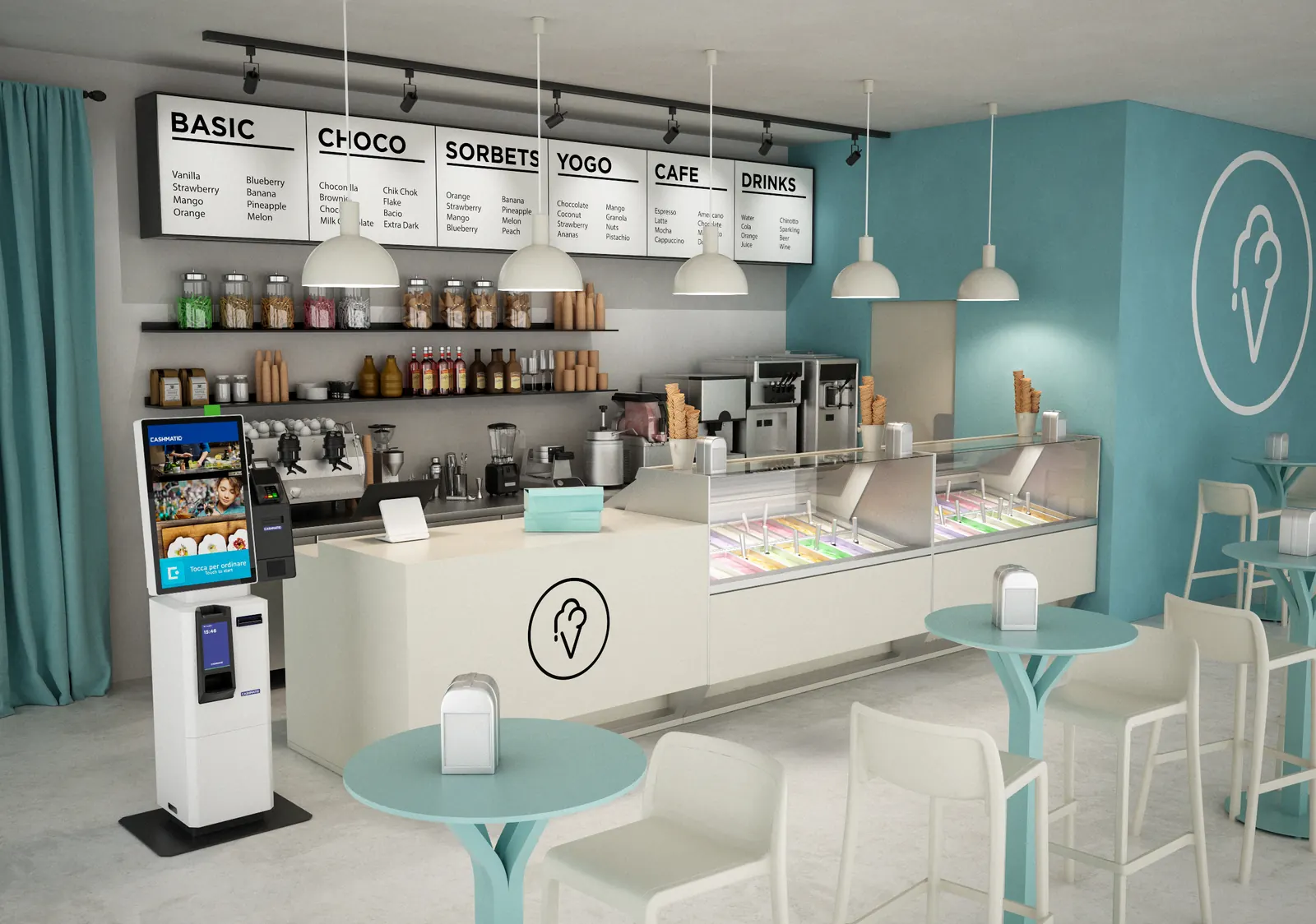 Borne VisualPay et monnayeur dans un glacier